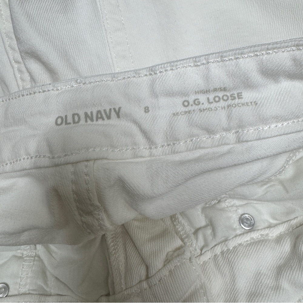 {Old Navy} "High Rise OG Loose" White Distressed Straight Leg Denim Jeans - Picture 4 of 7